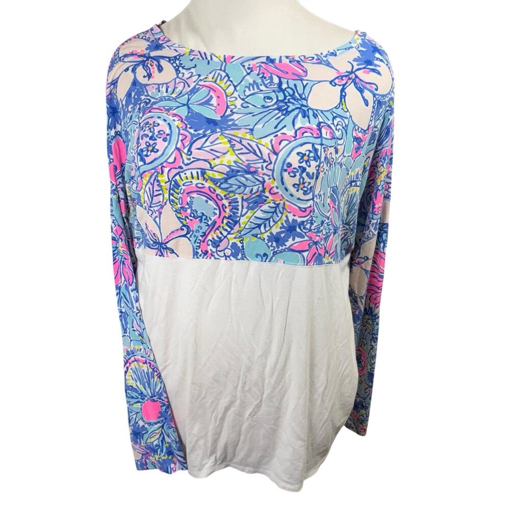 Lilly Pulitzer Finn Top Womens Size 2XL Long Sleeve Pullover Stretch Blue